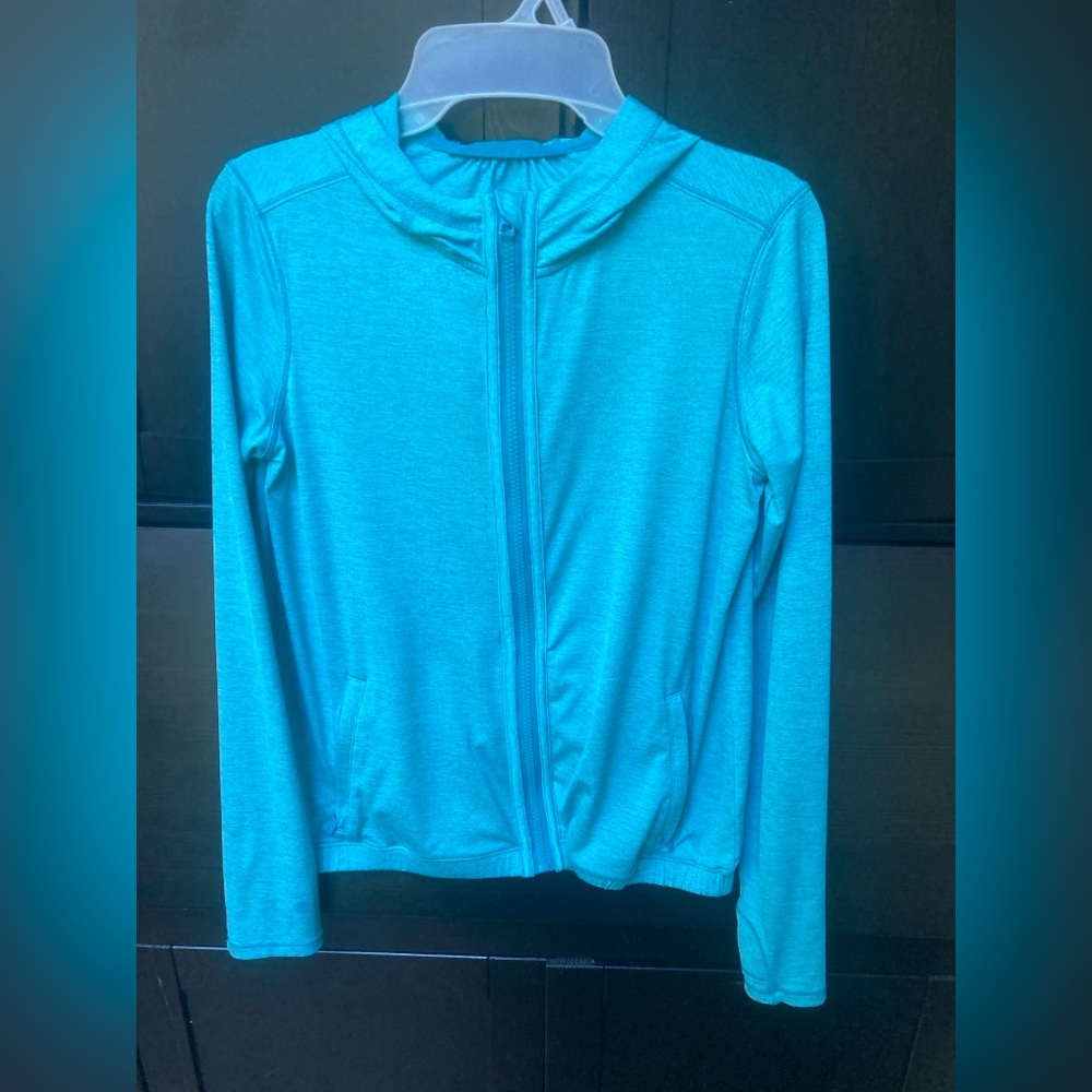 Athleta Girl hooded Sun Jacket Antilles Blue XL 14